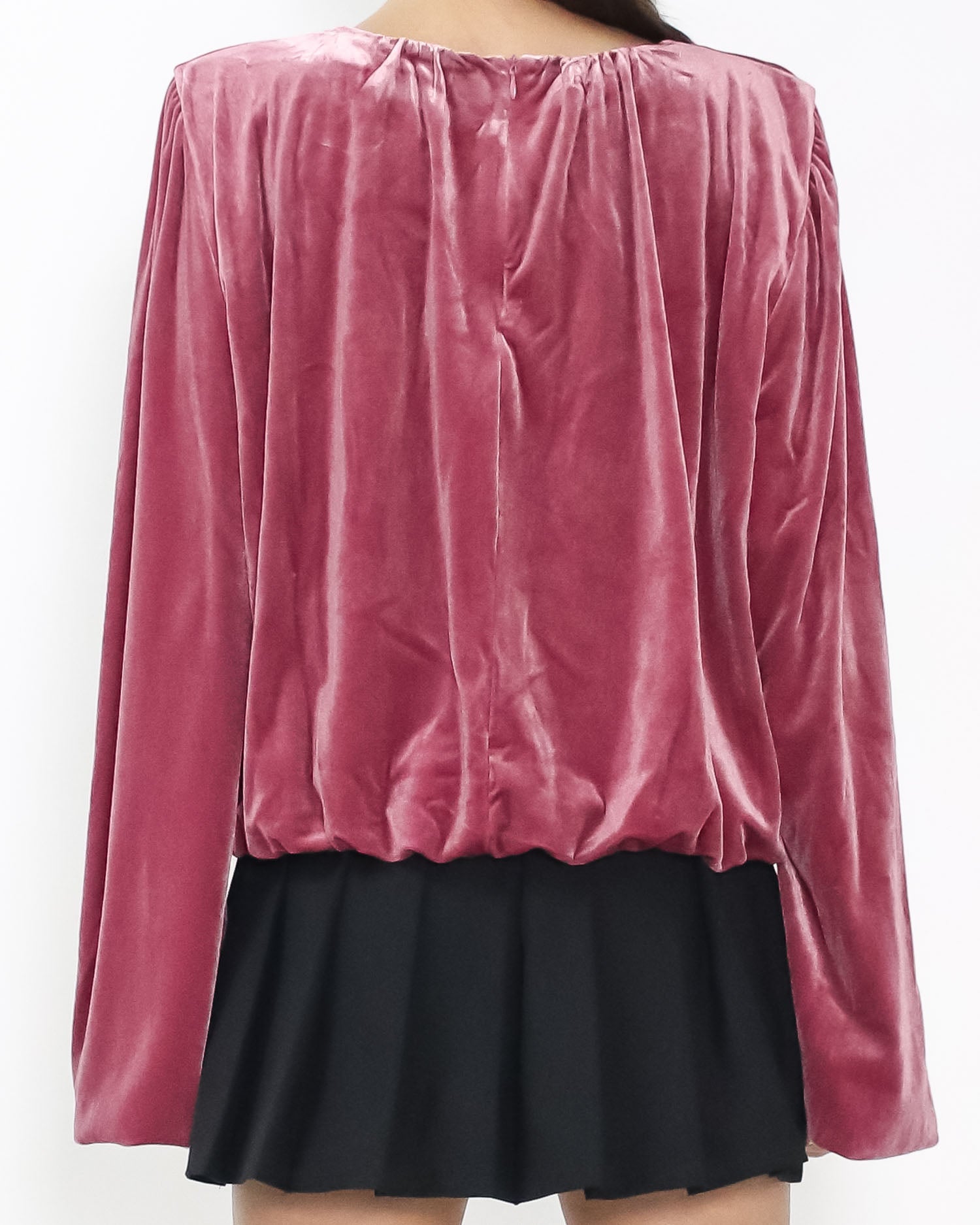 pink velvet puff sleeves top