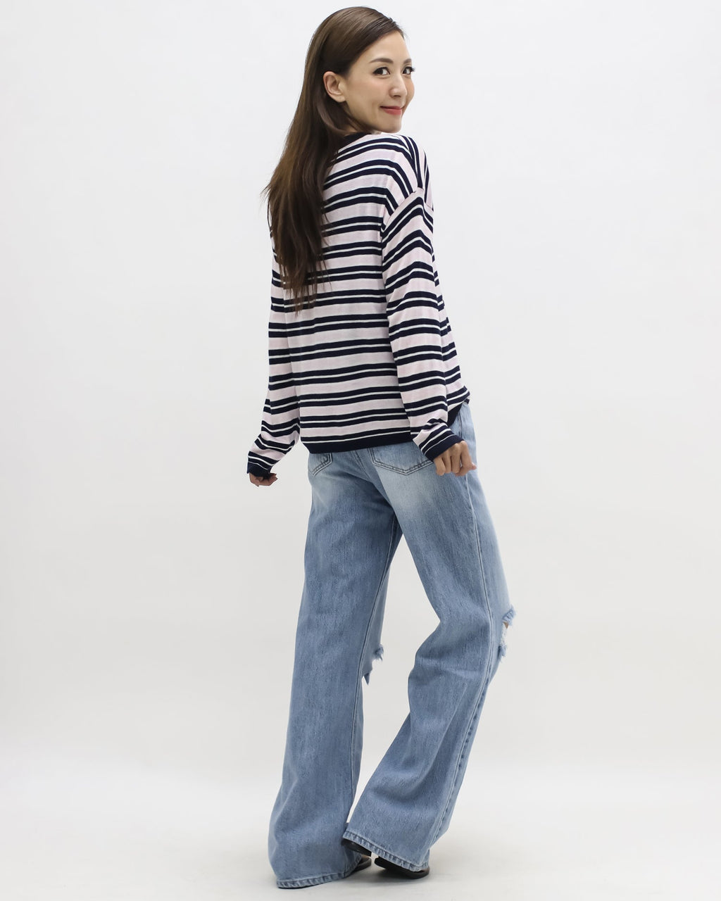 pink & navy stripes soft knitted top