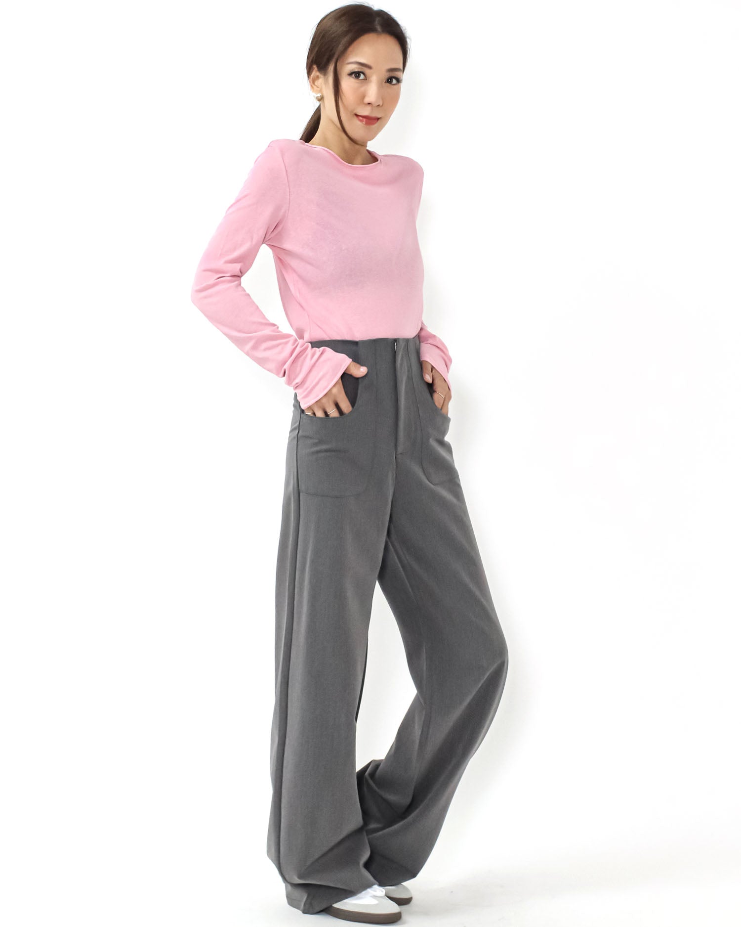 grey  high waist straight leg pants *pre-order*