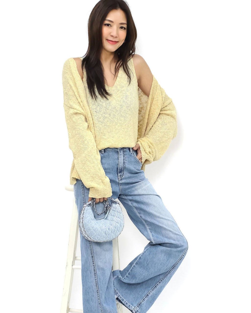 denim quilted silver chain strap handbag *pre-order*