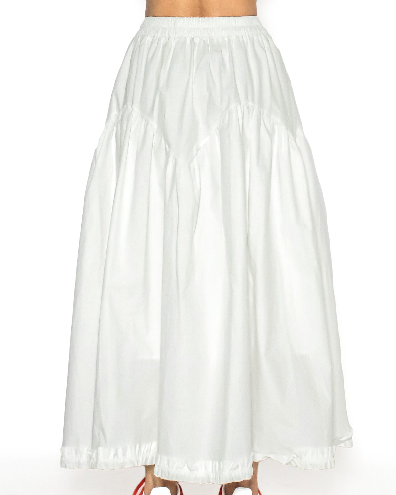 ivory ruffles hem shirt flare skirt