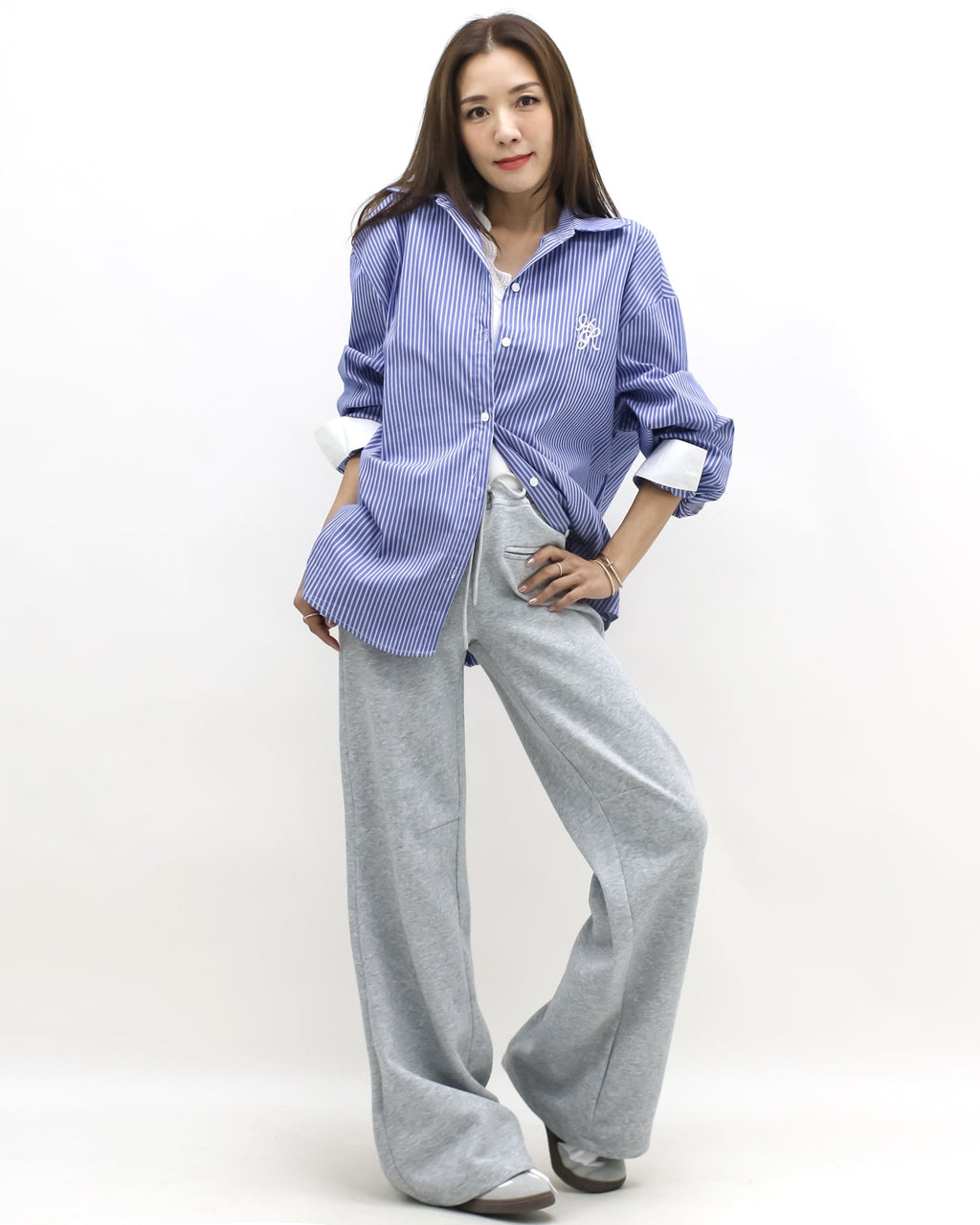 blue & ivory stripes w/ embroidered front shirt