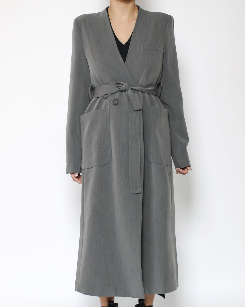 grey blazer longline jacket with belt *pre-order*