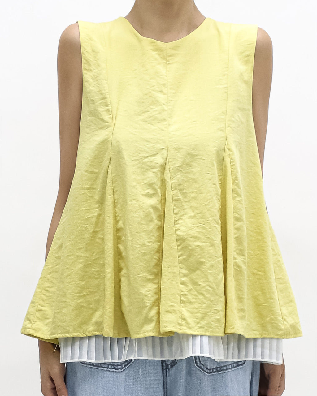 yellow pleats w/ ivory mesh layer hem vest *pre-order*