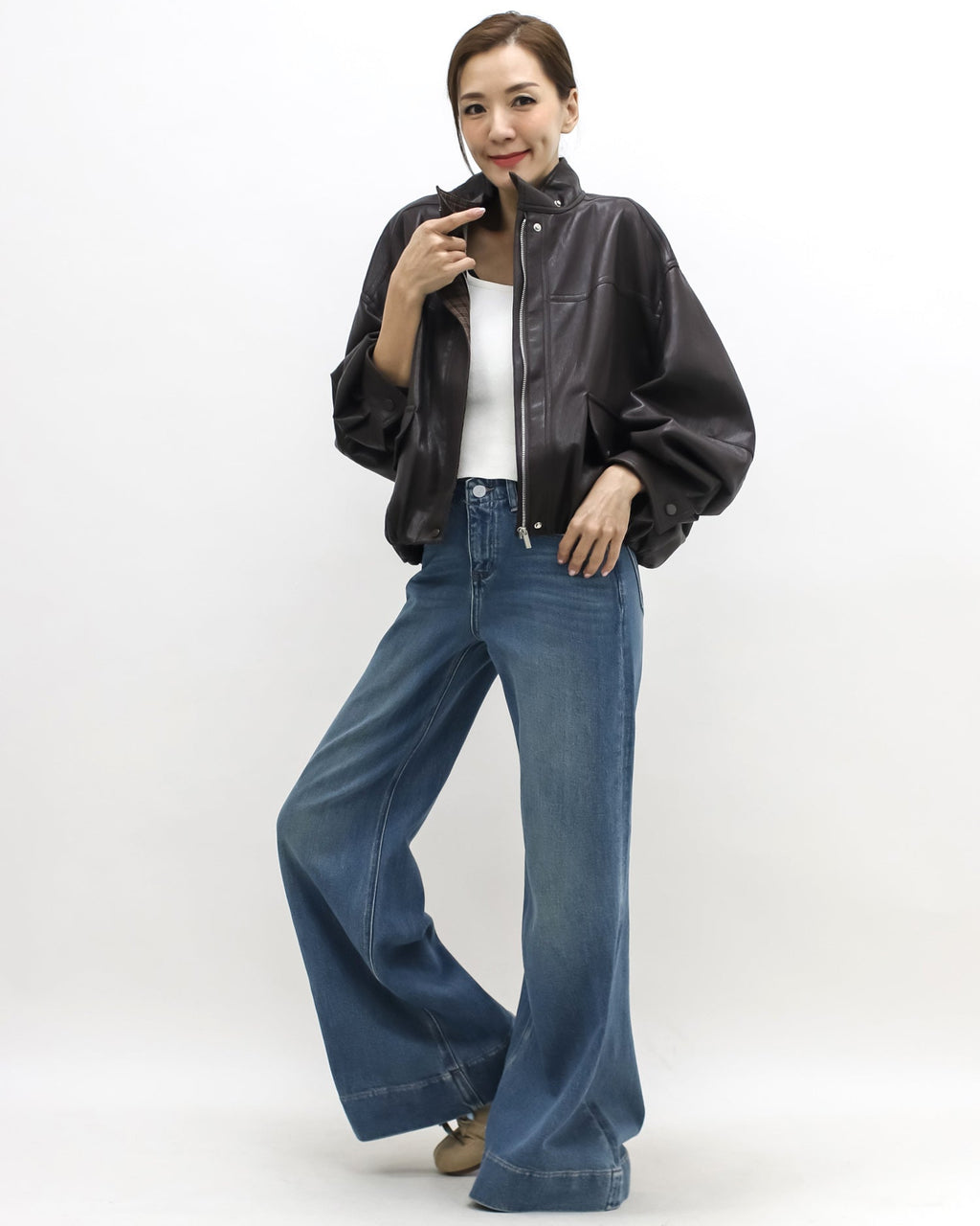 brown PU leather bomber jacket *pre-order*