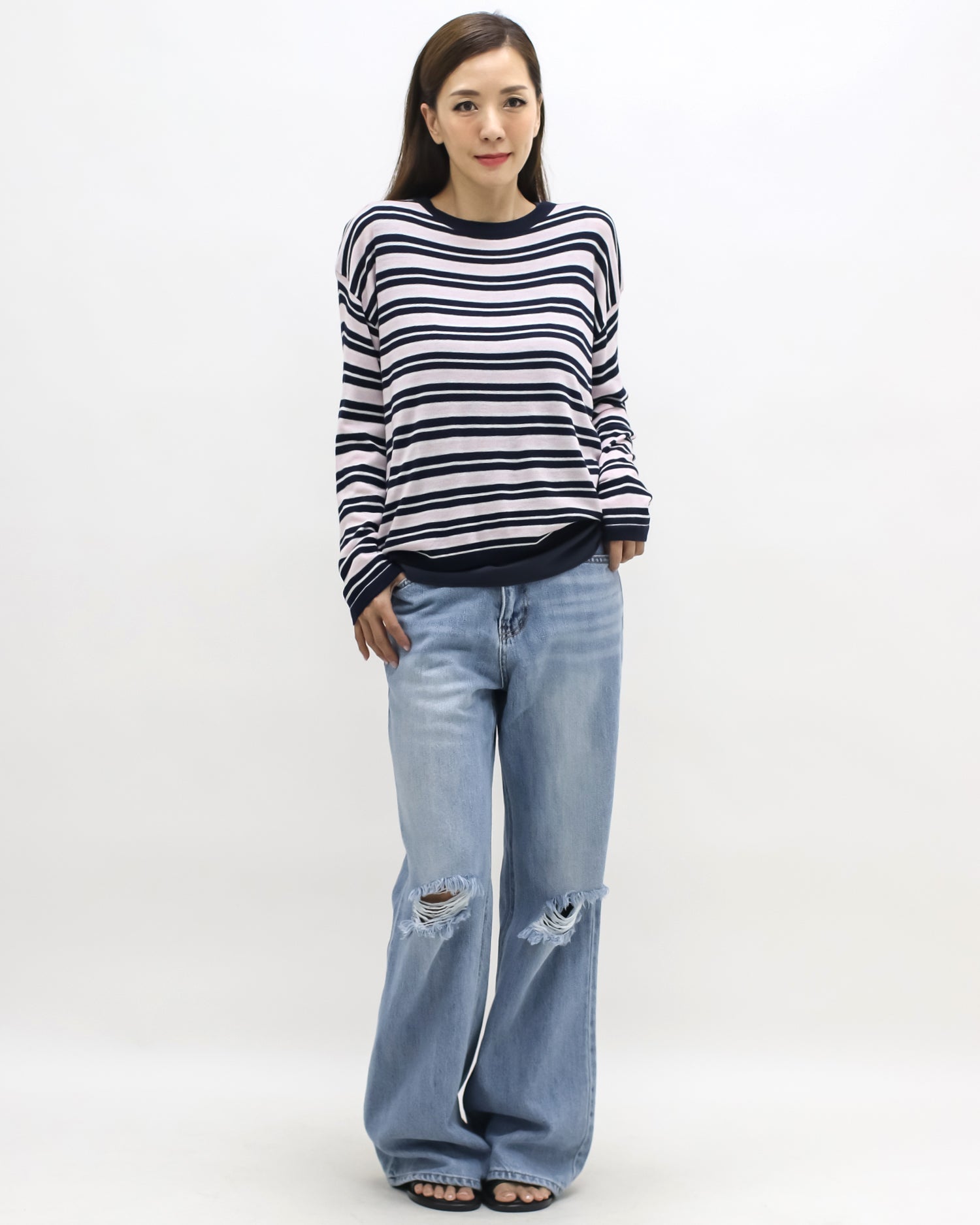 pink & navy stripes soft knitted top