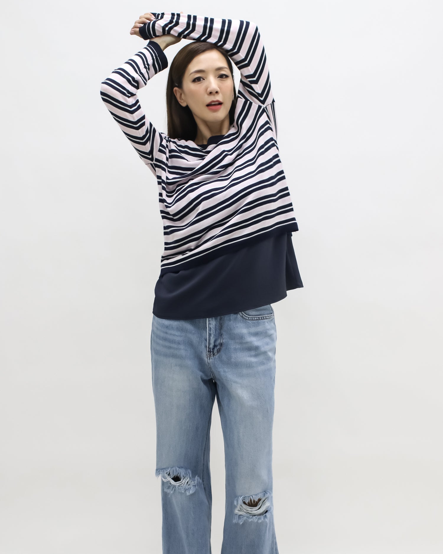 pink & navy stripes soft knitted top