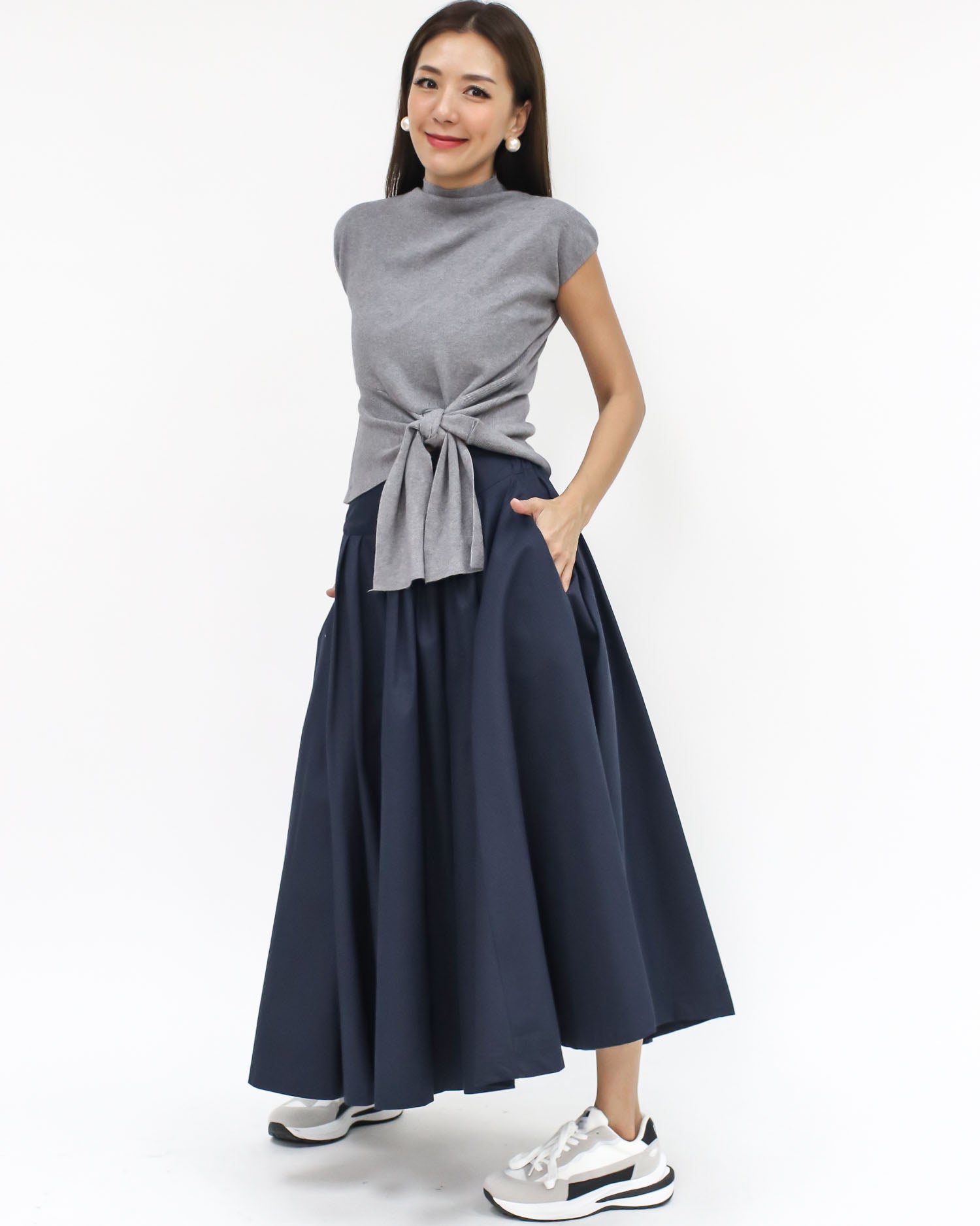 grey tie front knitted top *pre-order*