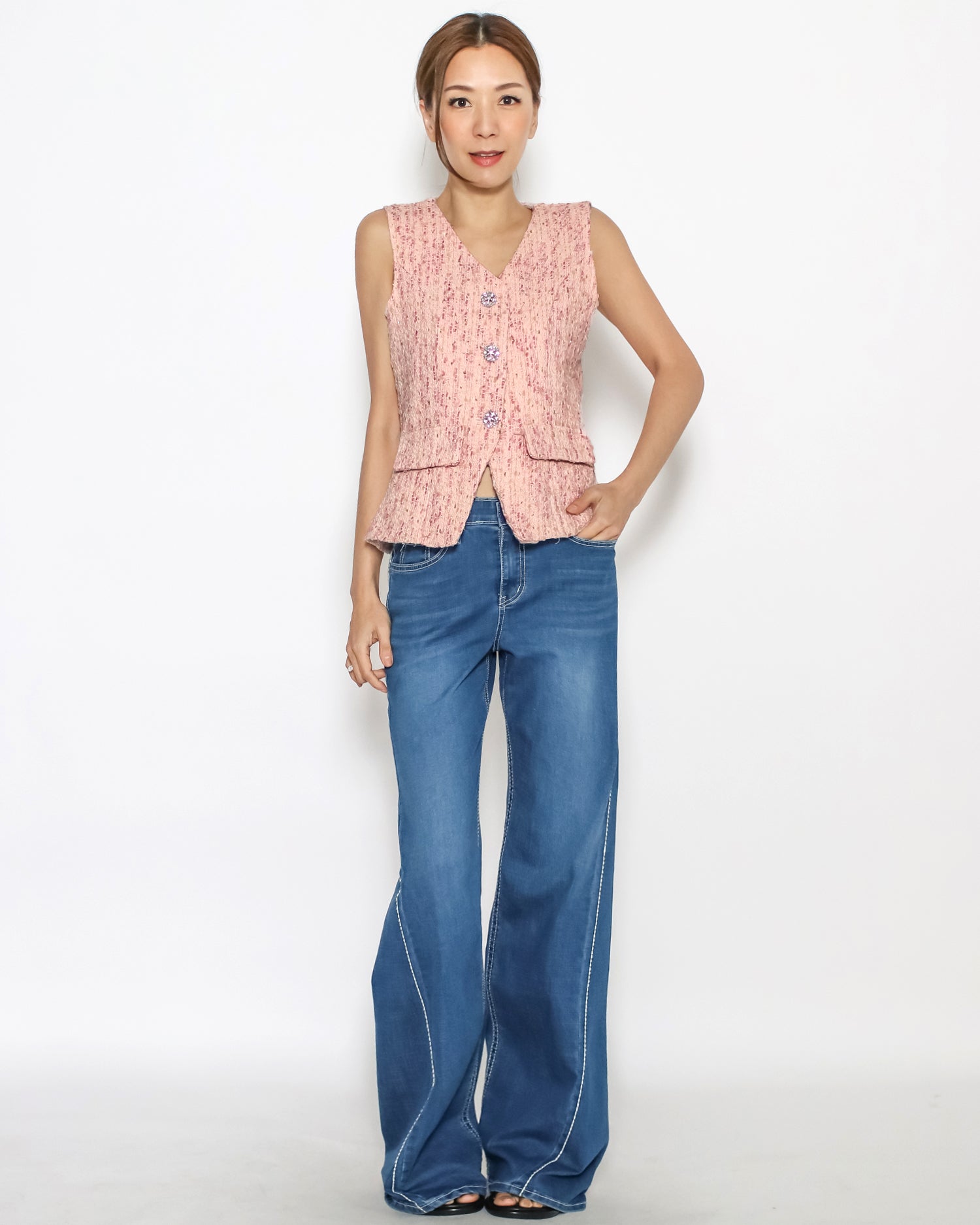 pink tweed vest jacket *pre-order*