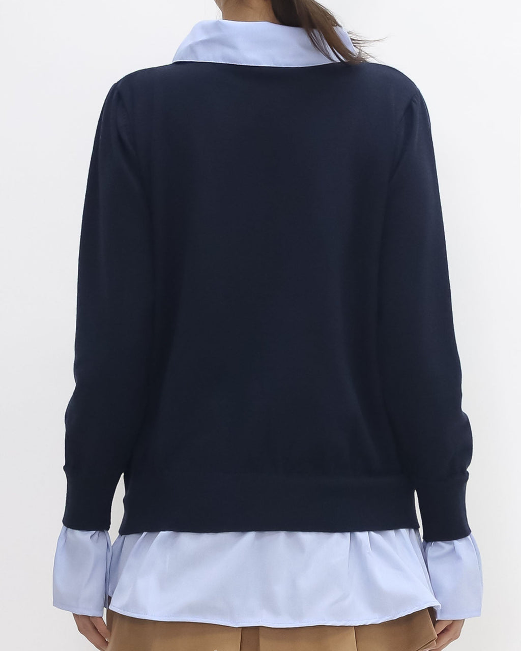 navy knitted w/ blue shirt contrast top *pre-order*