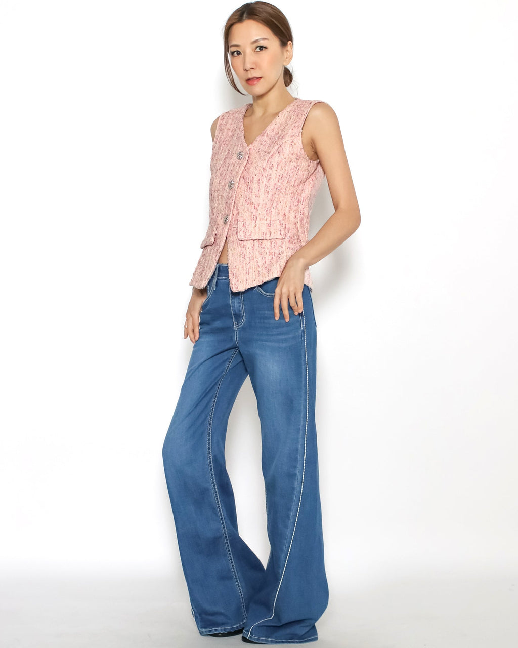 pink tweed vest jacket *pre-order*