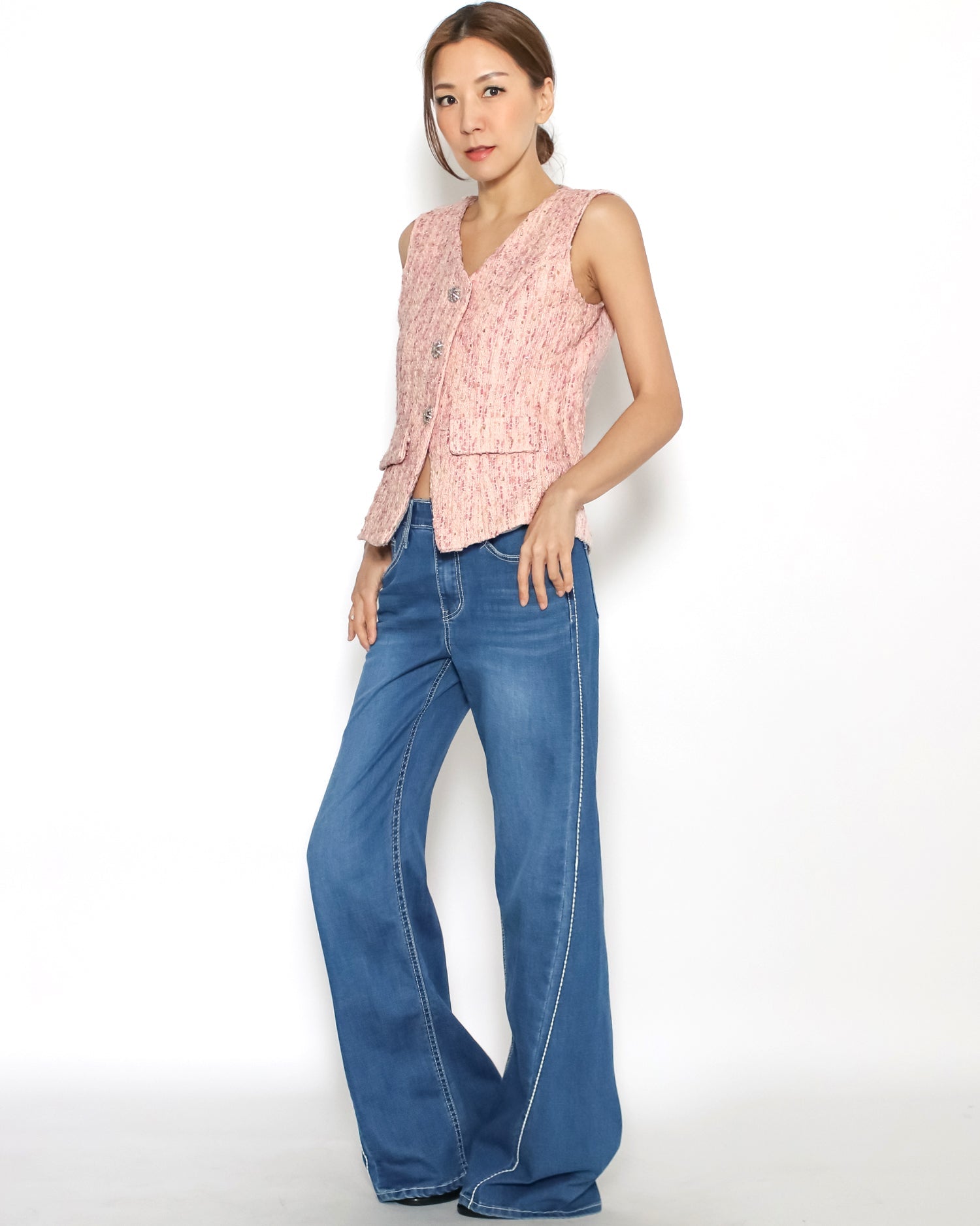 pink tweed vest jacket *pre-order*