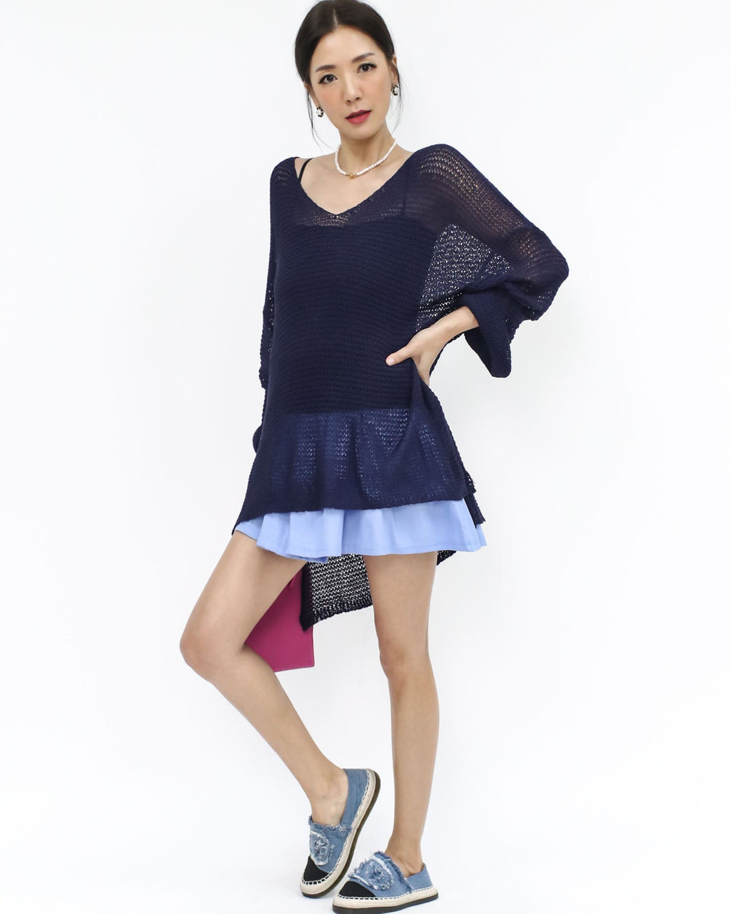 navy V neck boucle knitted top *pre-order*