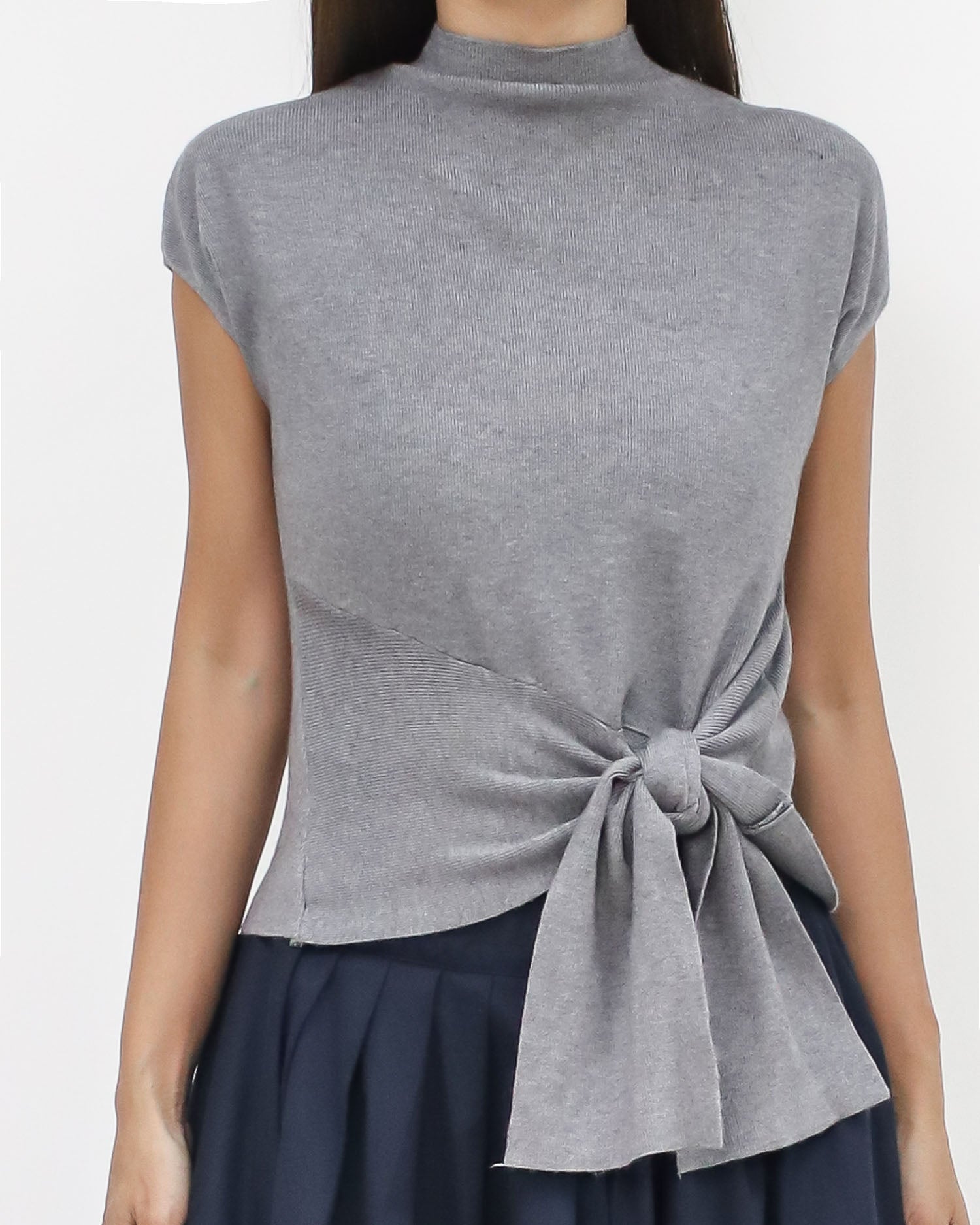 grey tie front knitted top *pre-order*