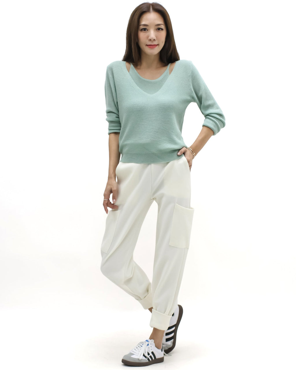 green vest layer fine knitted top