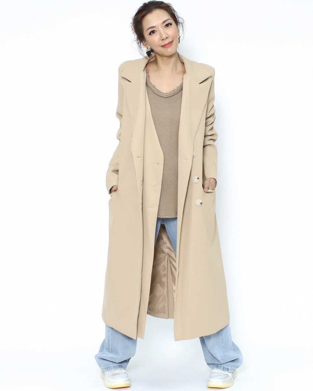 beige double bar longline blazer *pre-order*