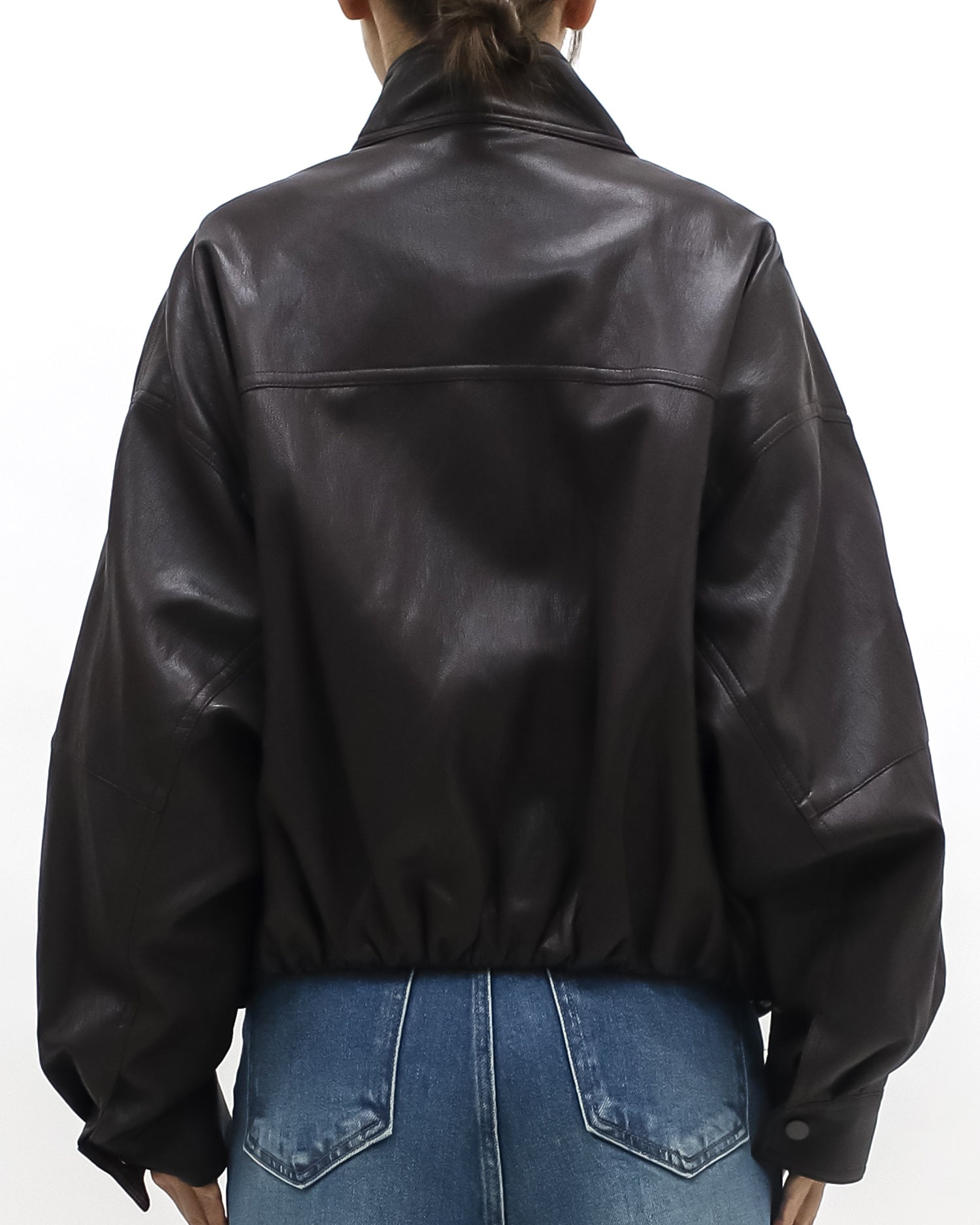 brown PU leather bomber jacket *pre-order*