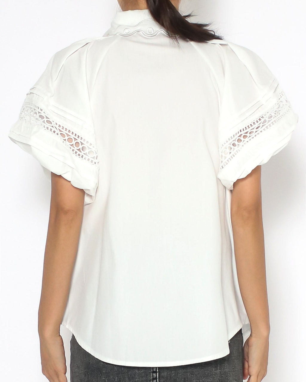 ivory mesh scallop collar & crochet puff sleeves shirt *pre-order*