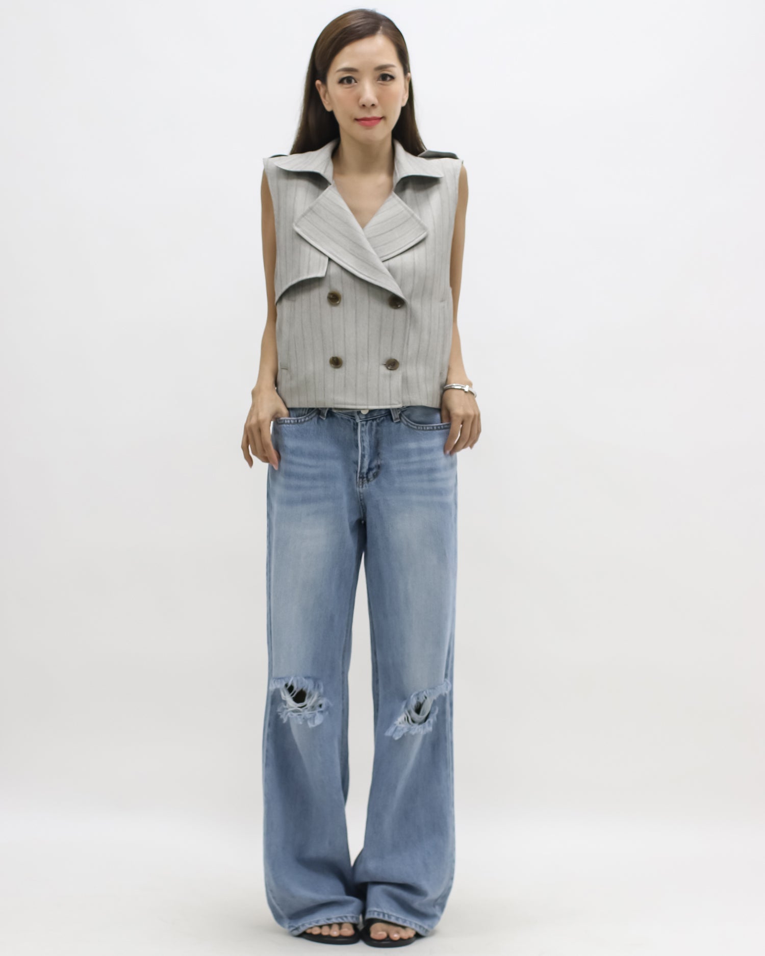 beige stripes vest jacket *pre-order*