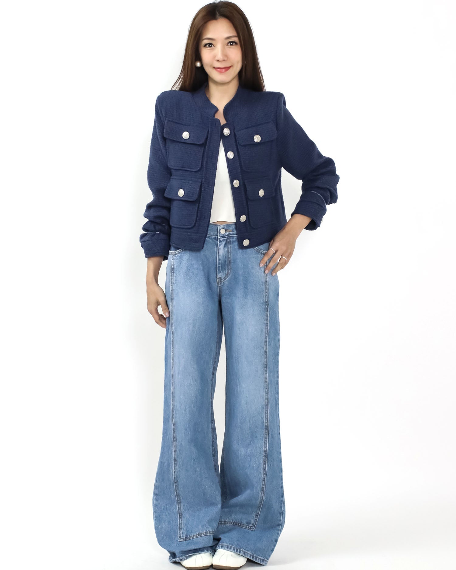 navy tweed pockets front jacket *pre-order*