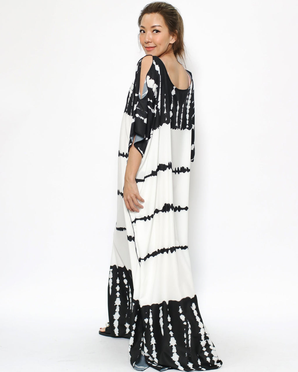 black & ivory tie-dye cutout shoulders cover up dress *pre-order*