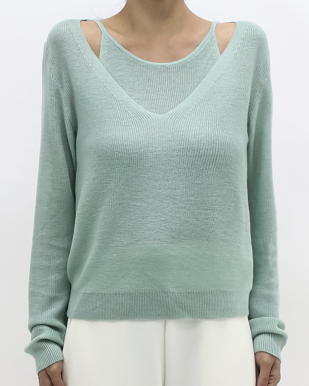 green vest layer fine knitted top