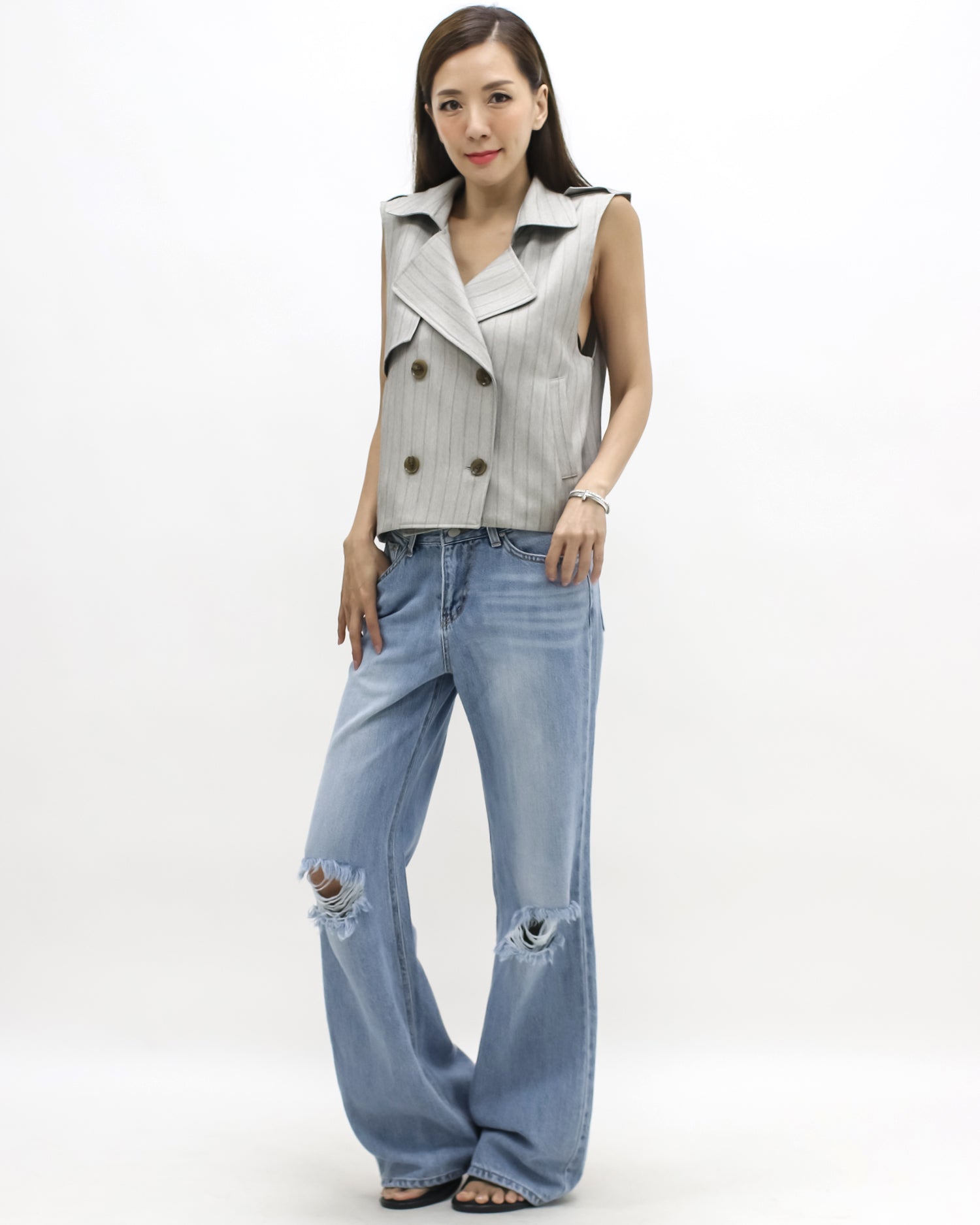 blue denim ripped straight leg jeans *pre-order*