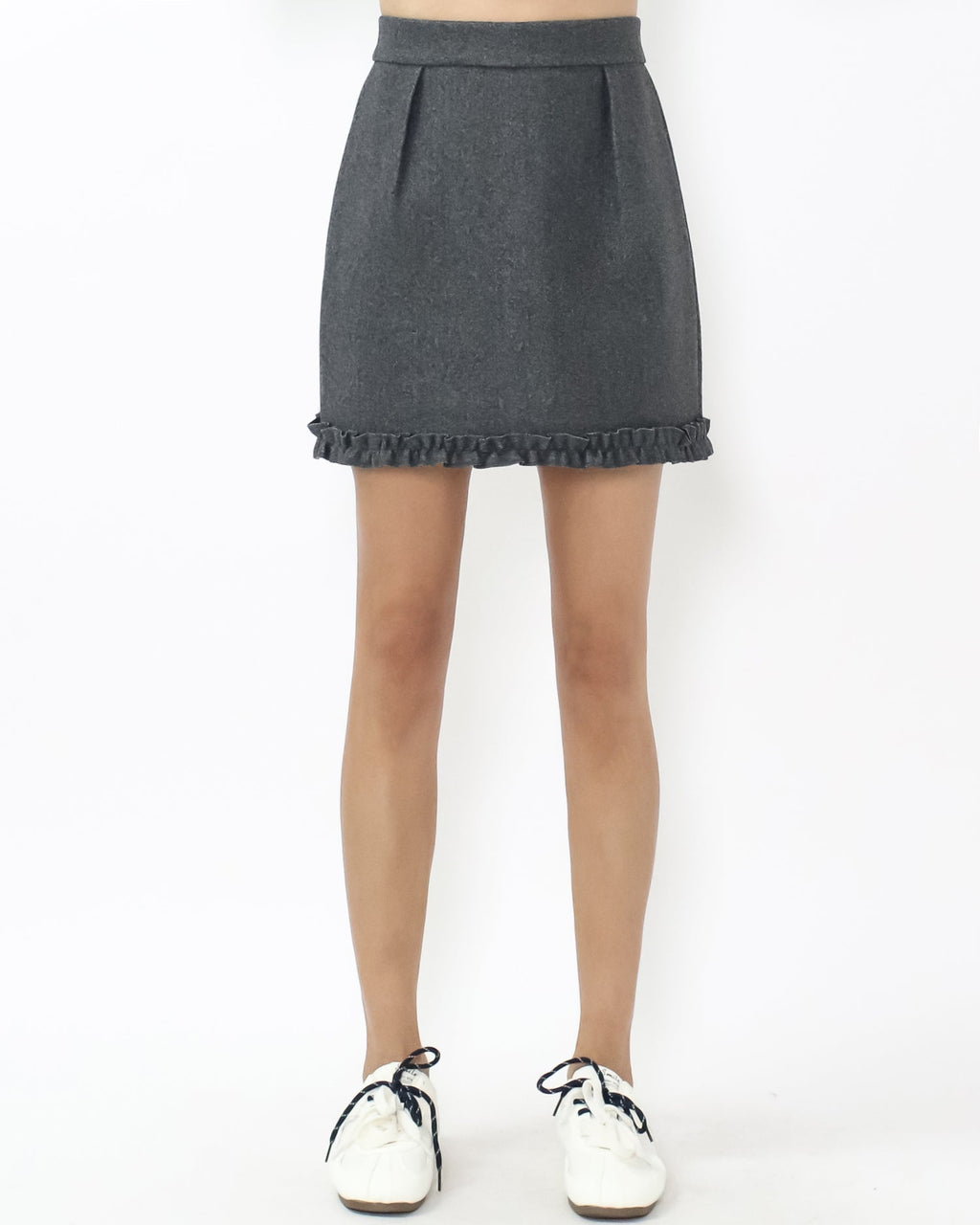 grey wool blended ruffles hem skirt *pre-order*