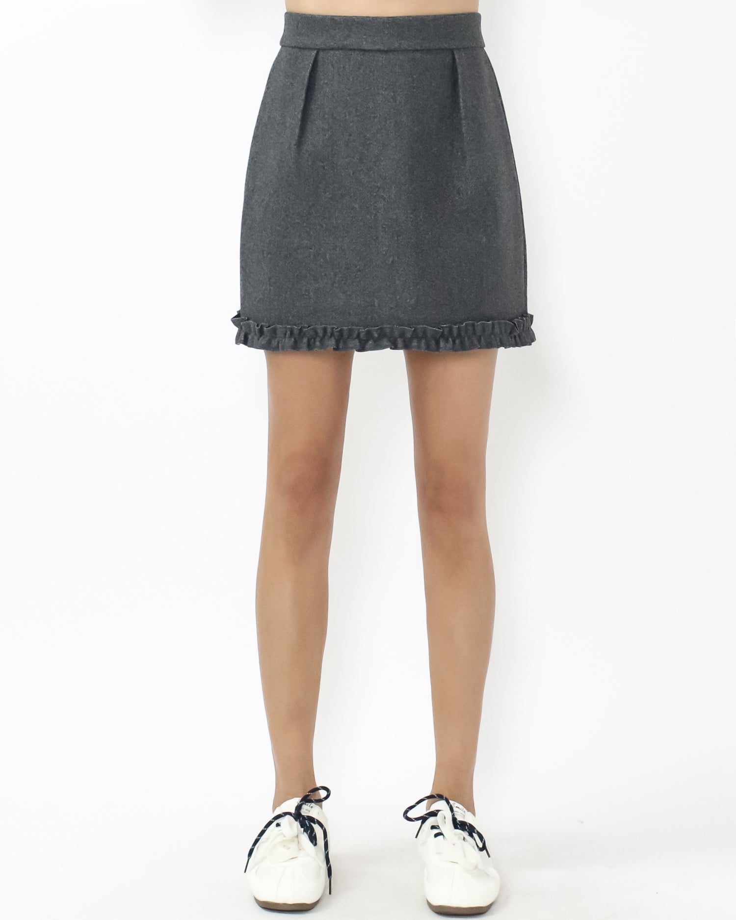 grey wool blended ruffles hem skirt *pre-order*