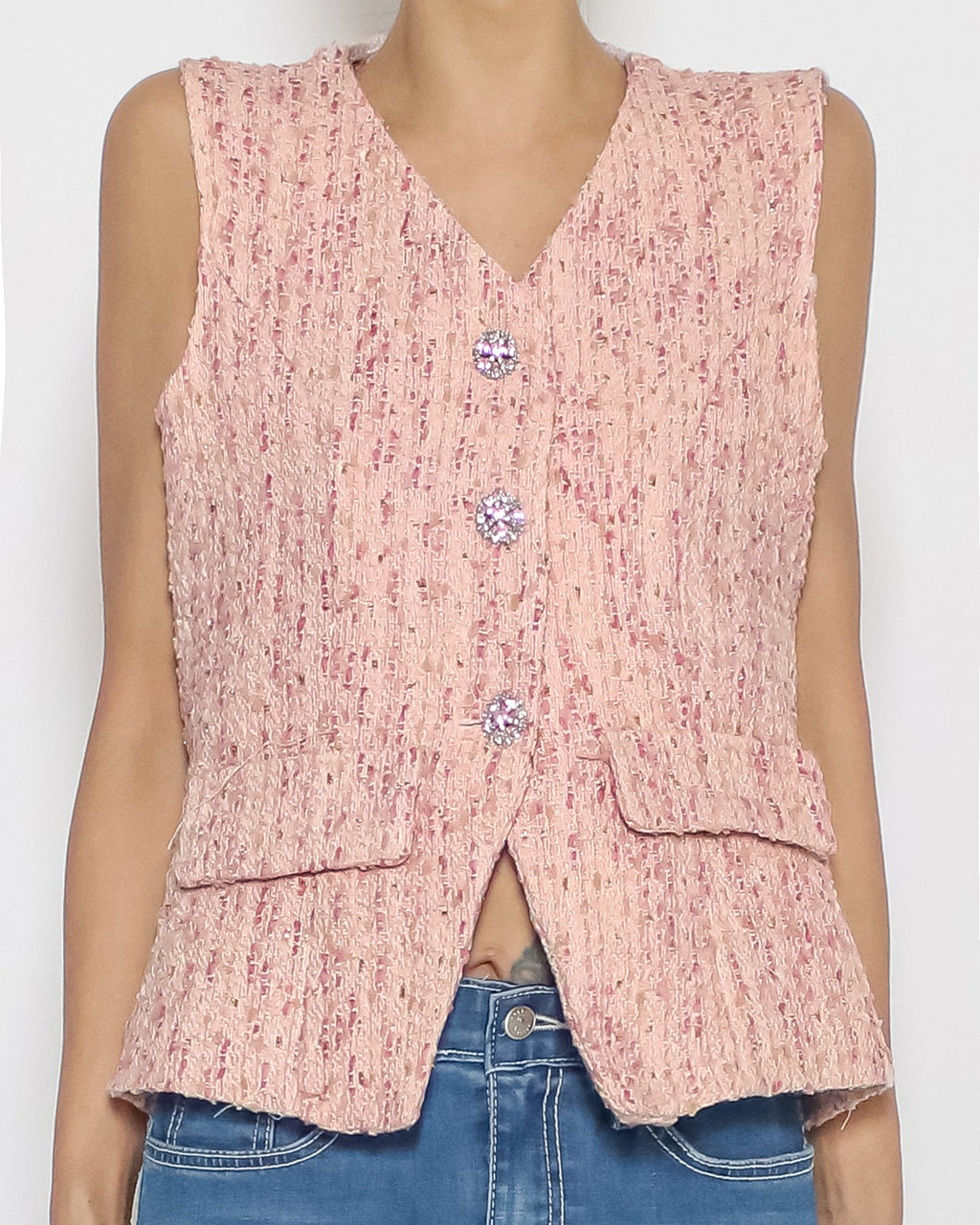 pink tweed vest jacket *pre-order*