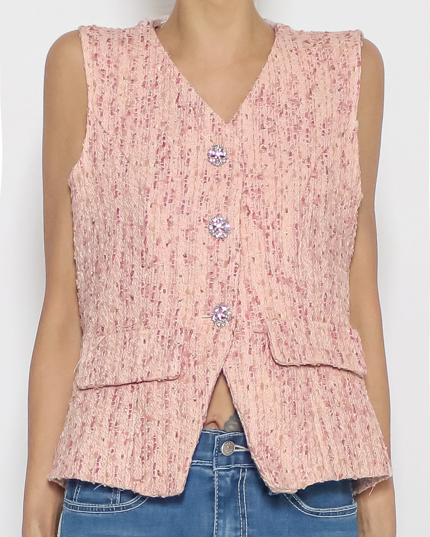pink tweed vest jacket *pre-order*