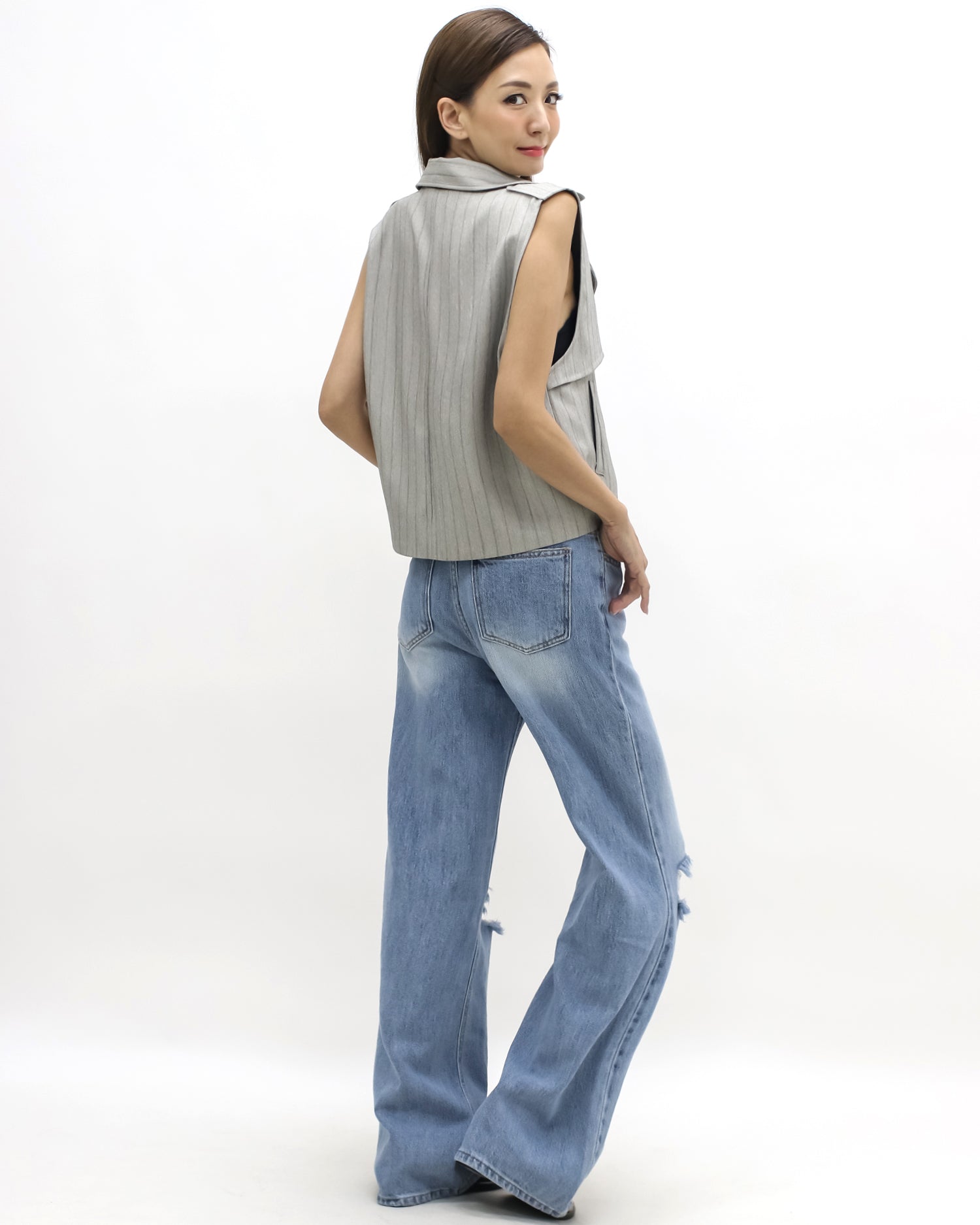 beige stripes vest jacket *pre-order*