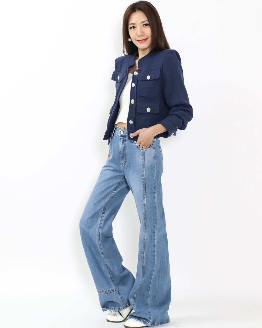 navy tweed pockets front jacket *pre-order*