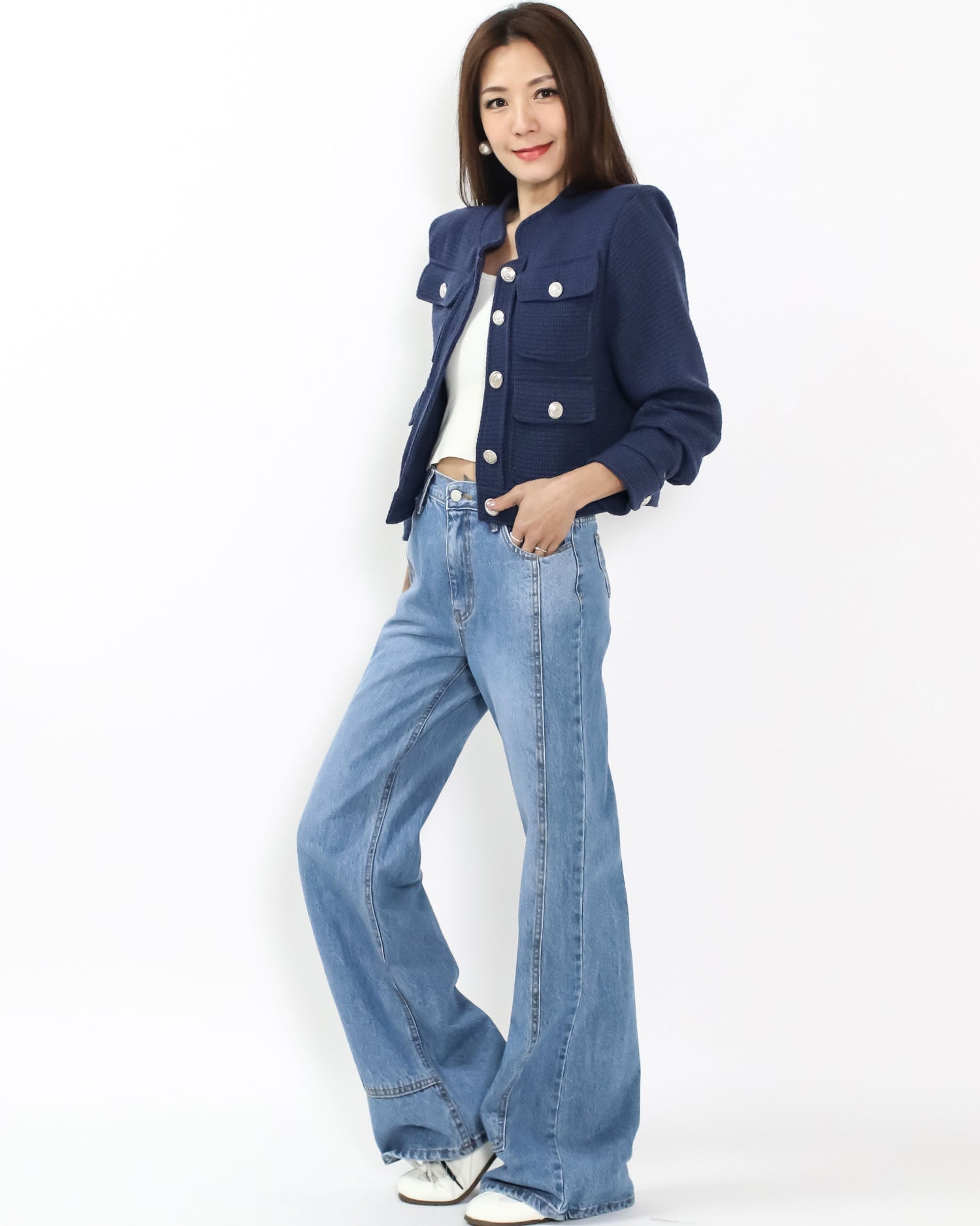 navy tweed pockets front jacket *pre-order*