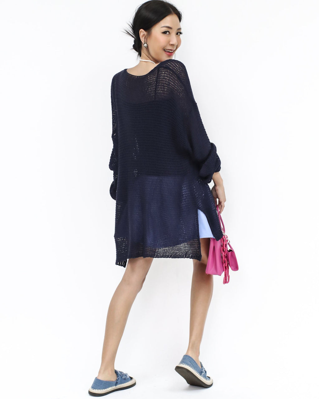 navy V neck boucle knitted top *pre-order*