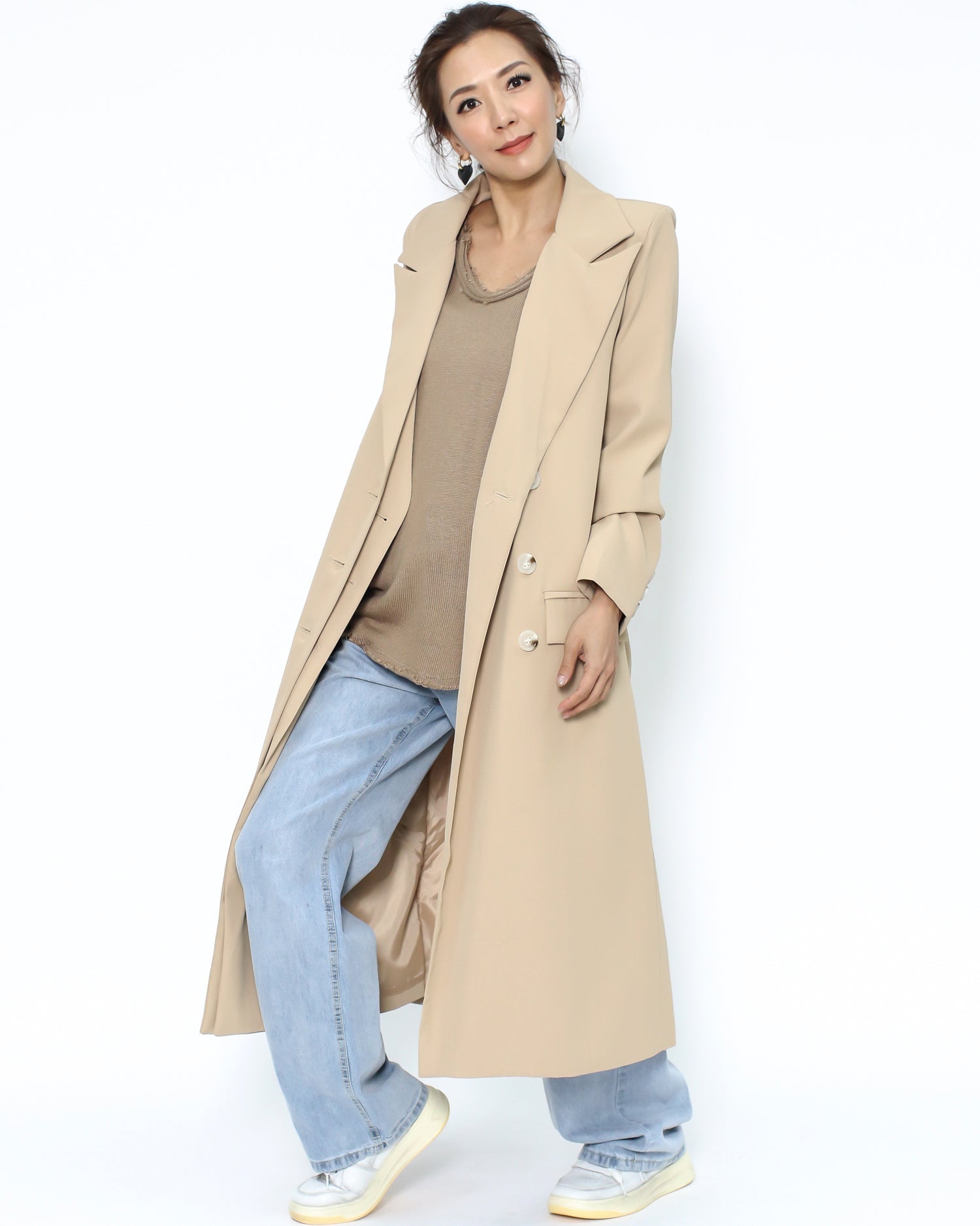 beige double bar longline blazer *pre-order*