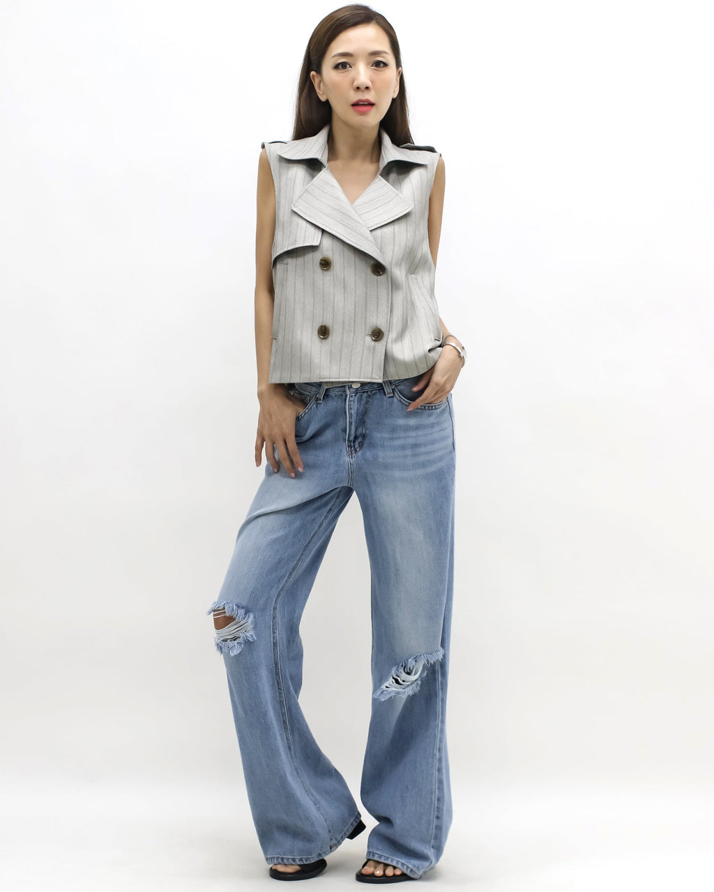 beige stripes vest jacket *pre-order*