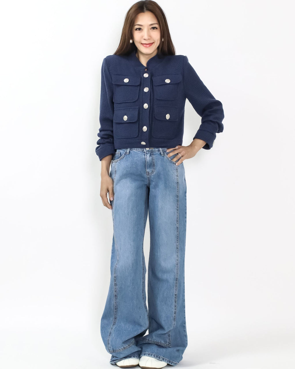 navy tweed pockets front jacket *pre-order*