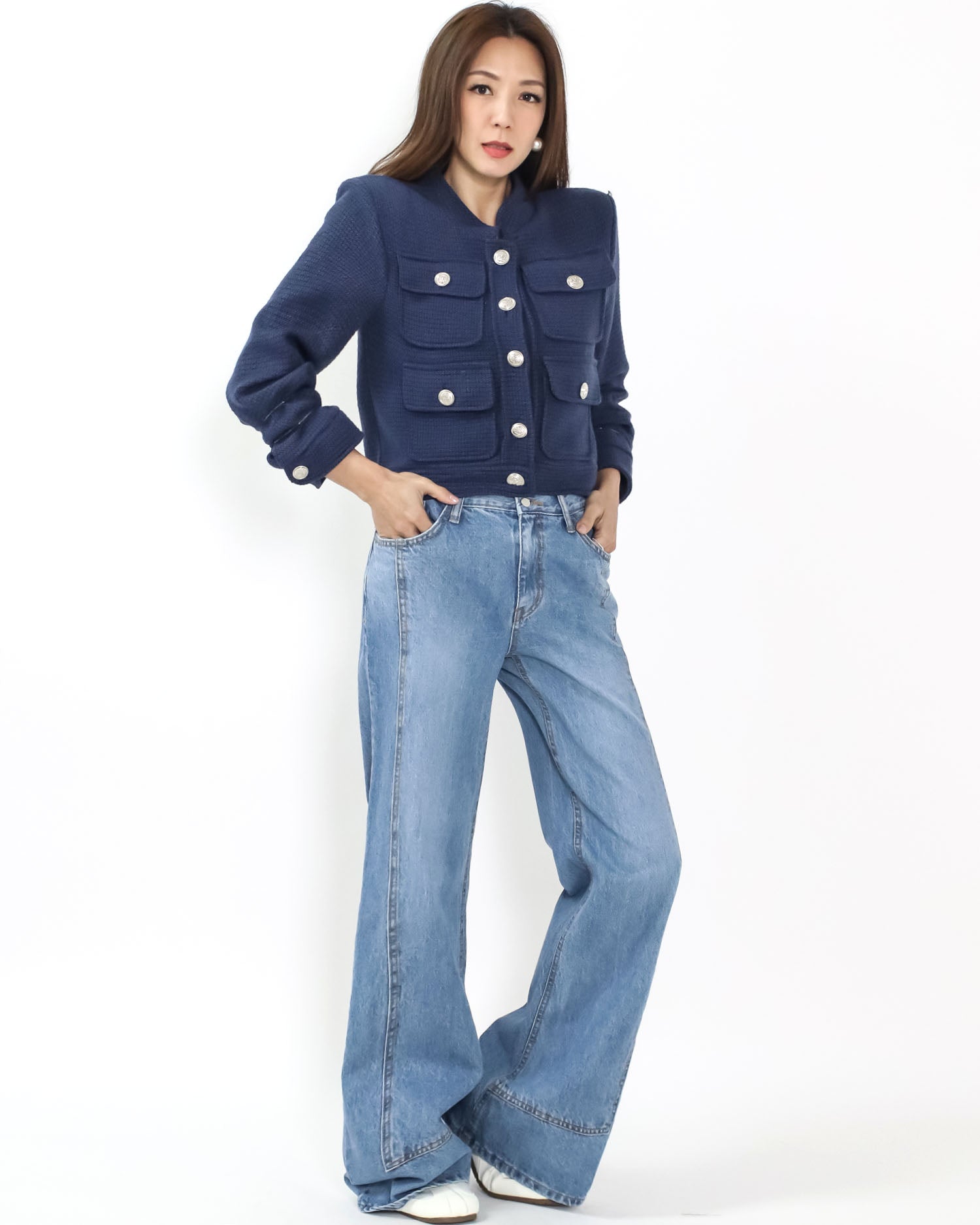 navy tweed pockets front jacket *pre-order*