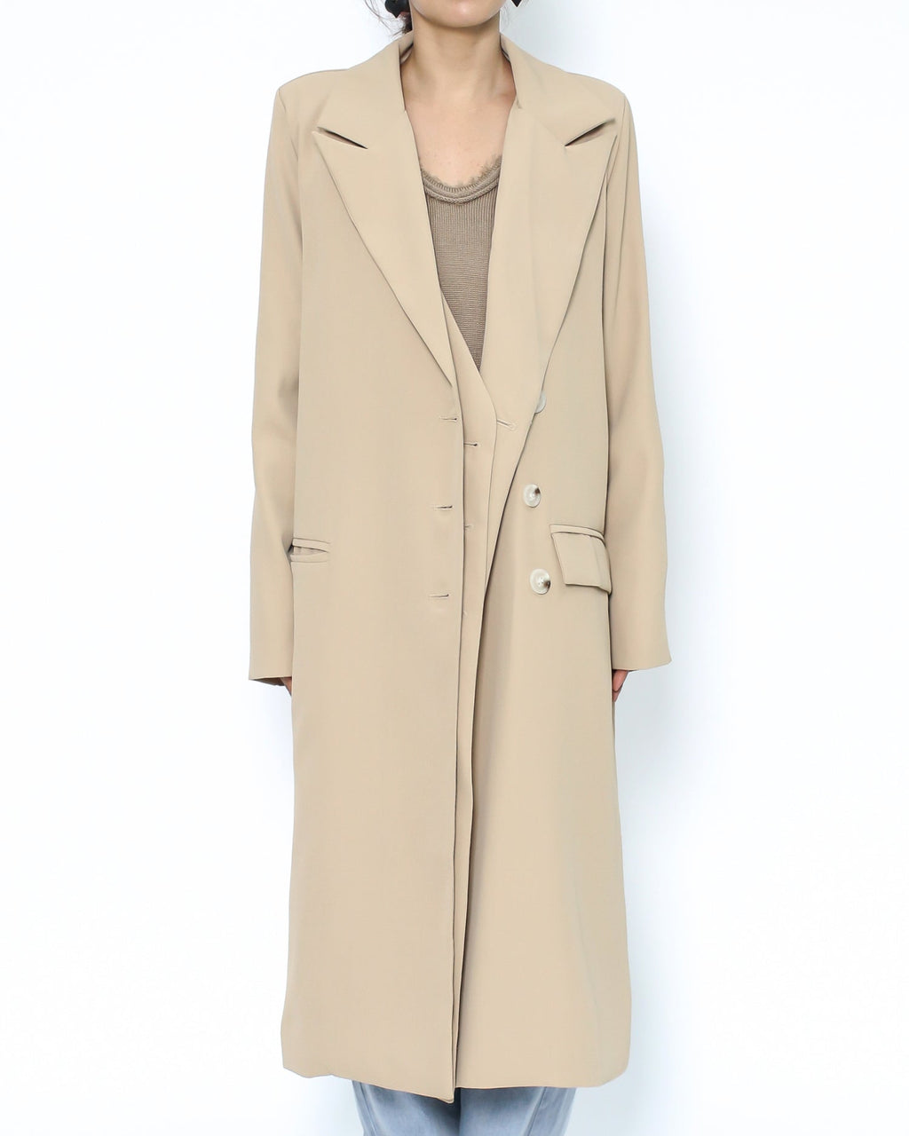 beige double bar longline blazer *pre-order*