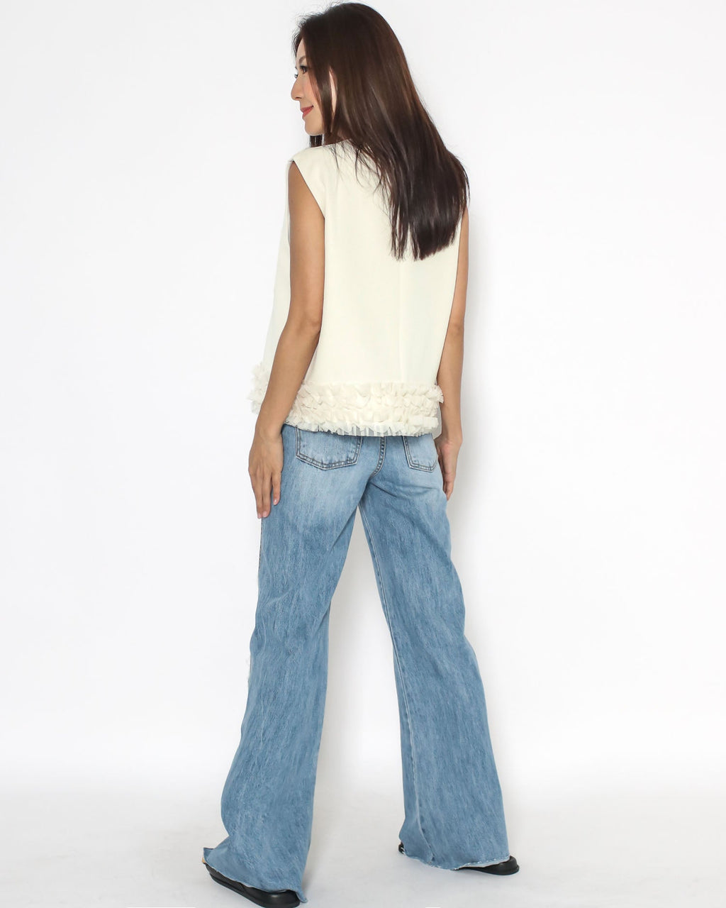 ivory mesh ruffles hem vest jacket *pre-order*