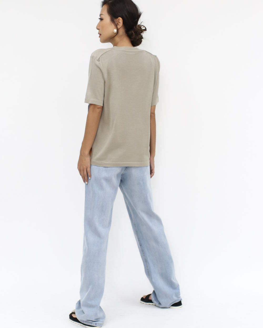 beige scarf print front fine knitted top *pre-order*