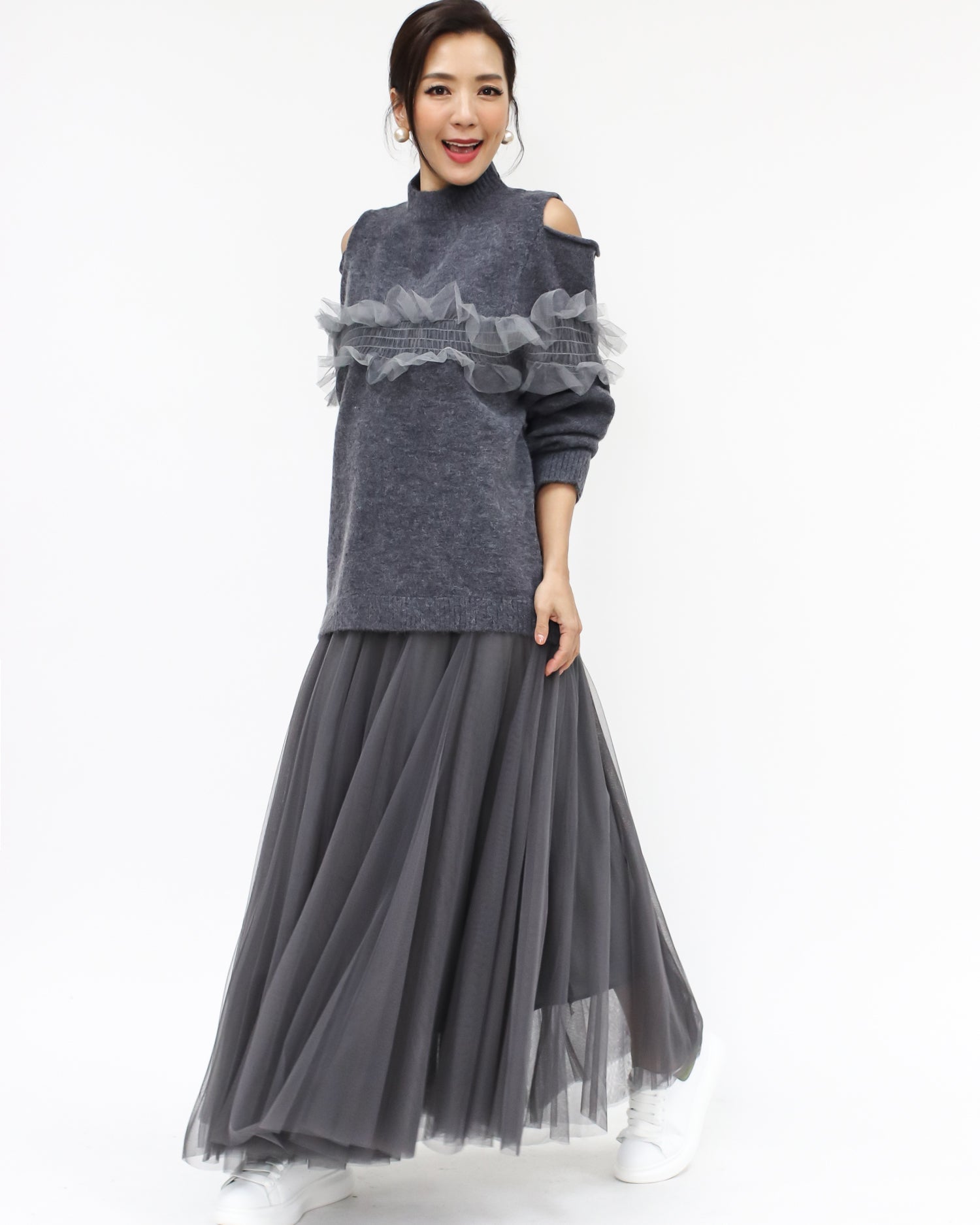 grey longline mesh skirt *pre-order*