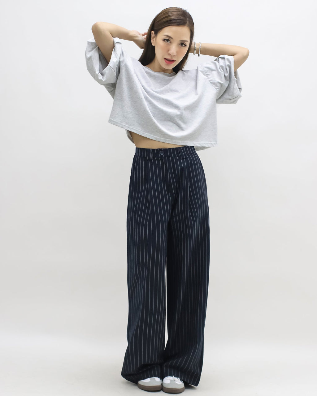 navy & ivory stripes straight leg pants *pre-order*