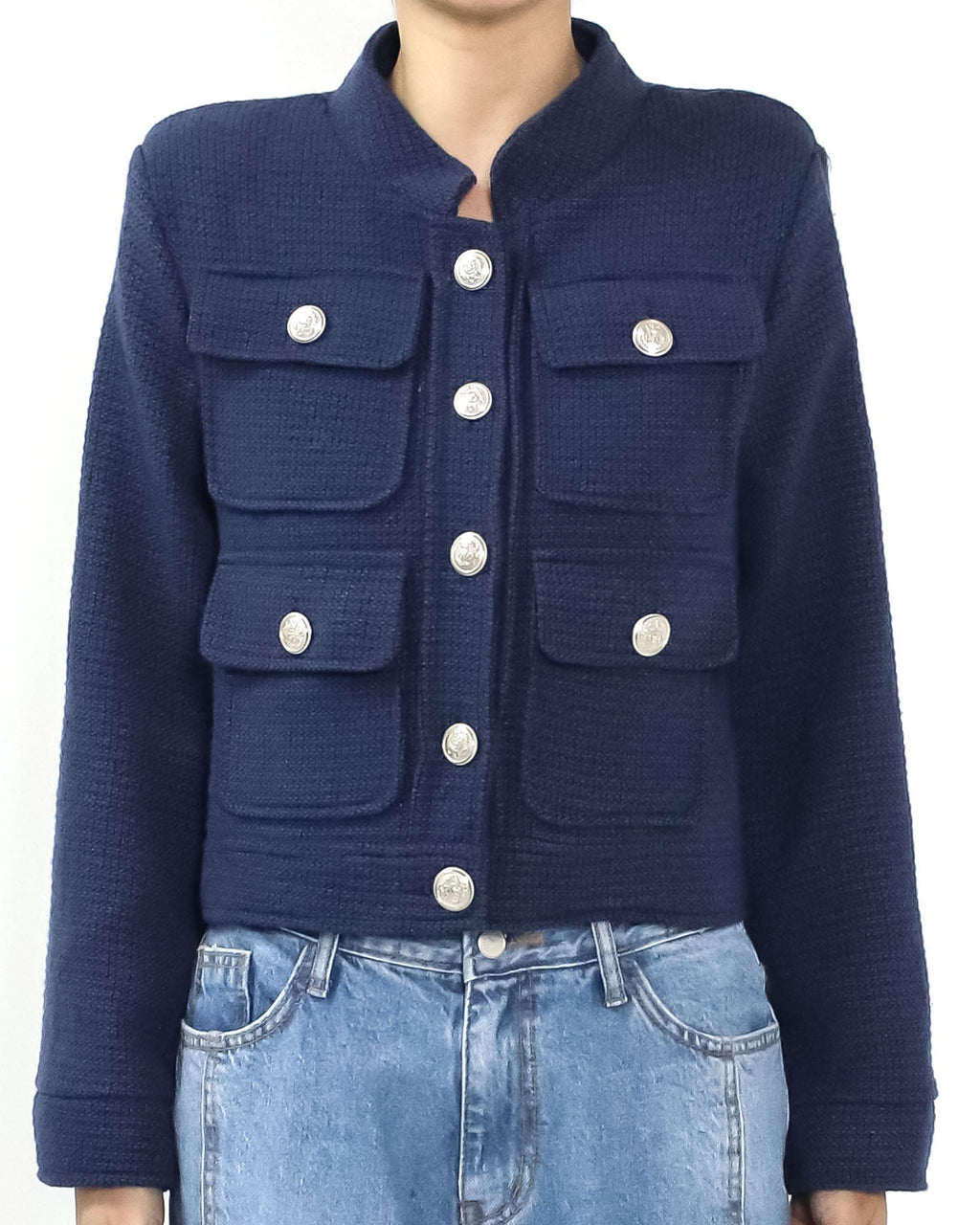 navy tweed pockets front jacket *pre-order*