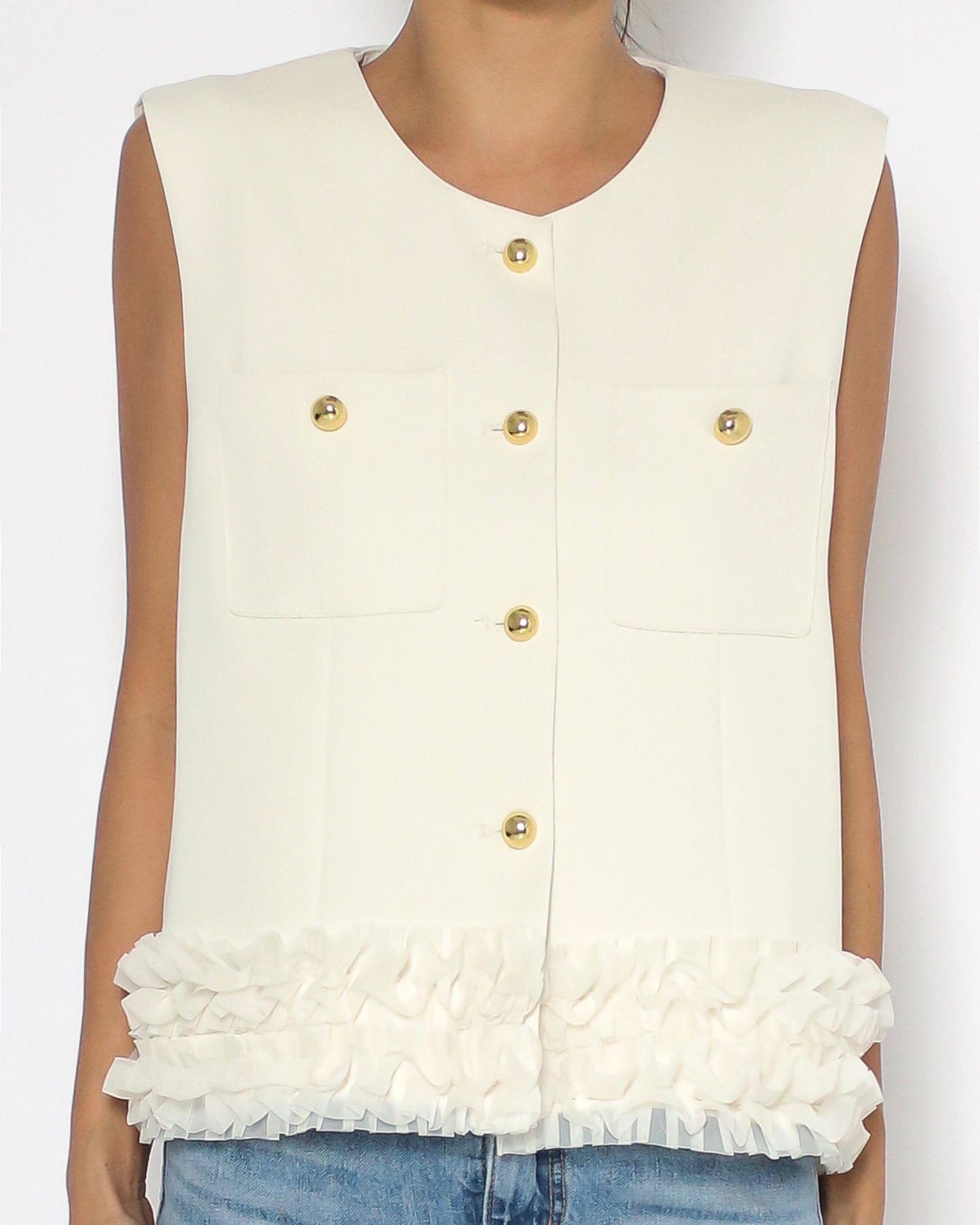 ivory mesh ruffles hem vest jacket *pre-order*