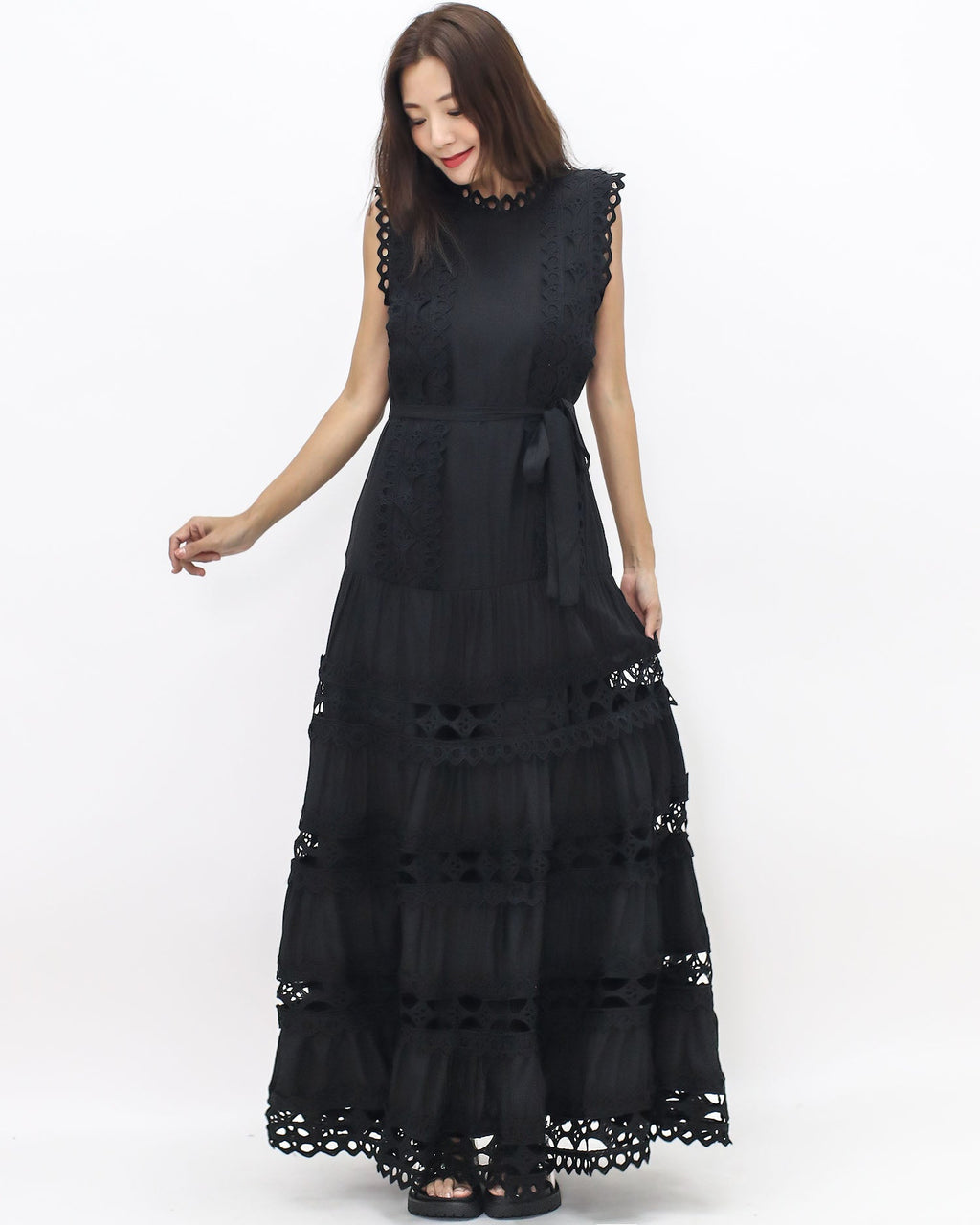 black crochet longline dress w/ belt *pre-order*