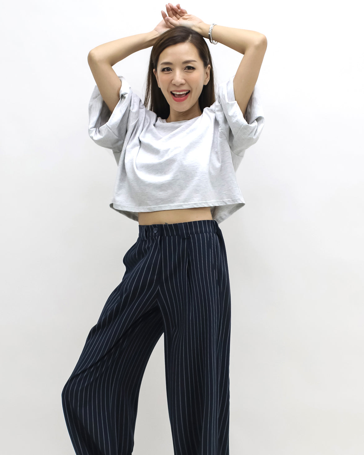 marl grey puff sleeves tee