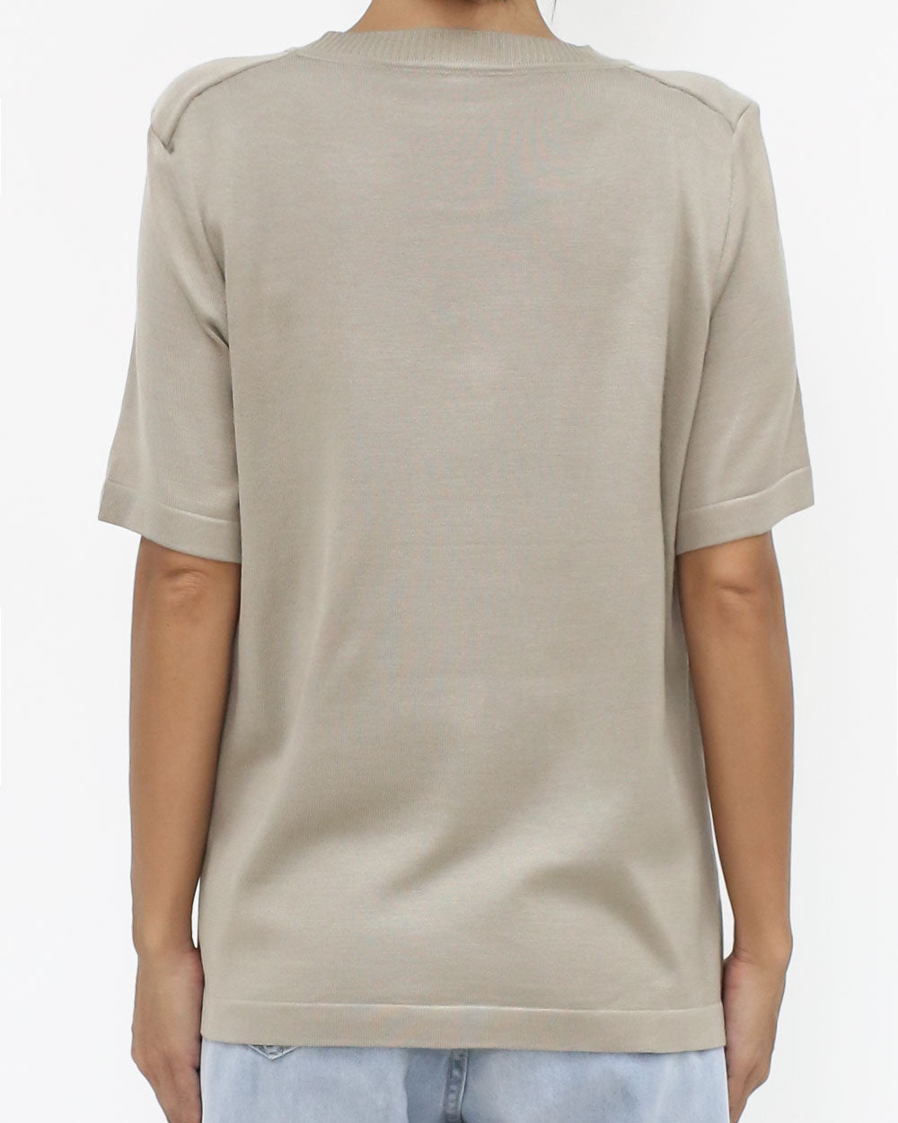 beige scarf print front fine knitted top *pre-order*