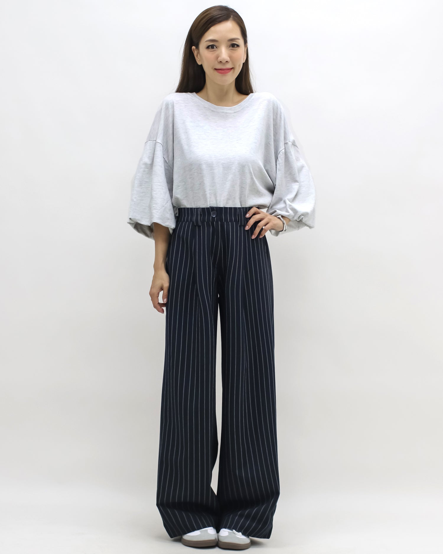 navy & ivory stripes straight leg pants *pre-order*